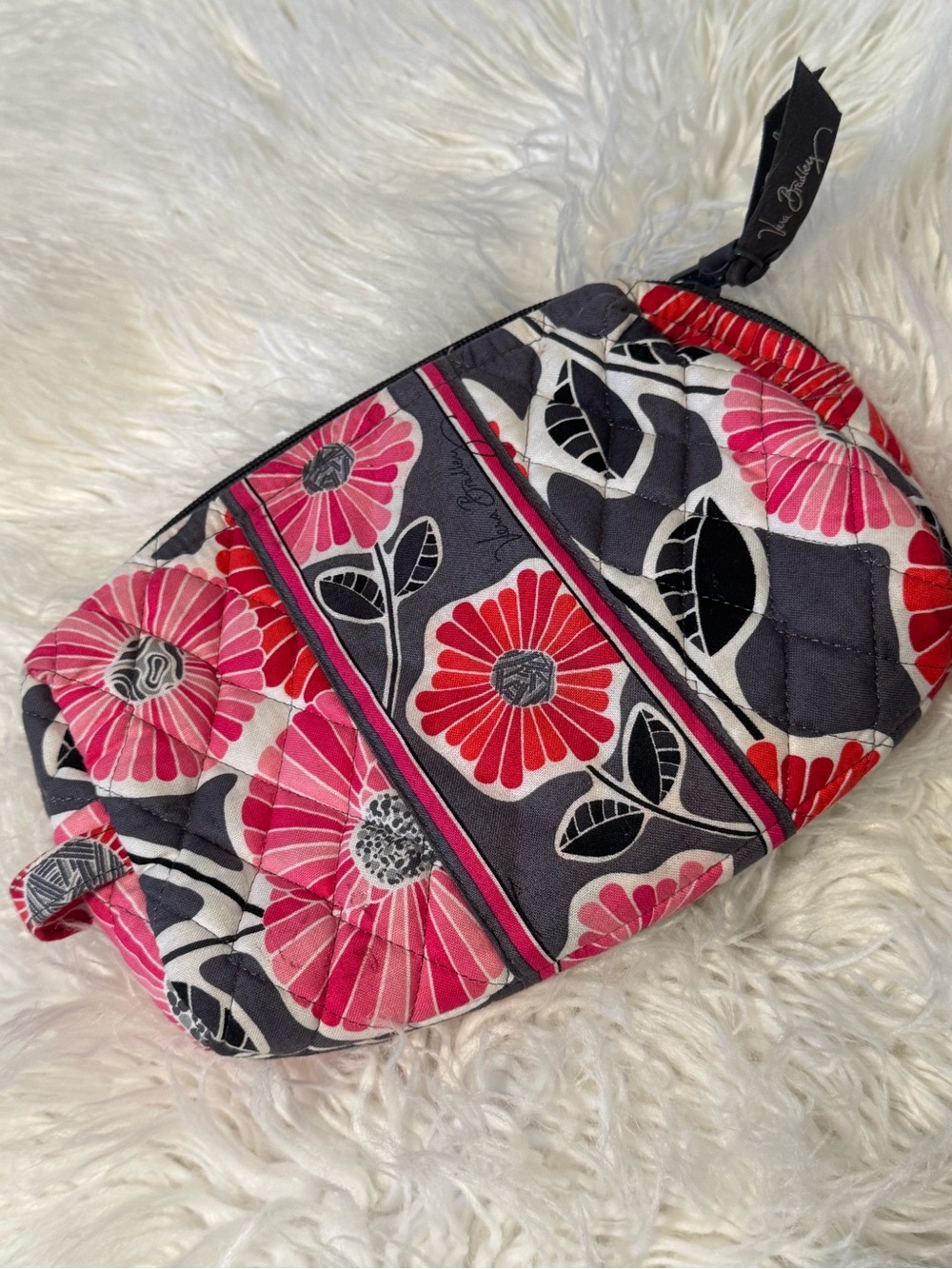 Vera Bradley Pink & Gray Floral Quilted Cosmetic Case
